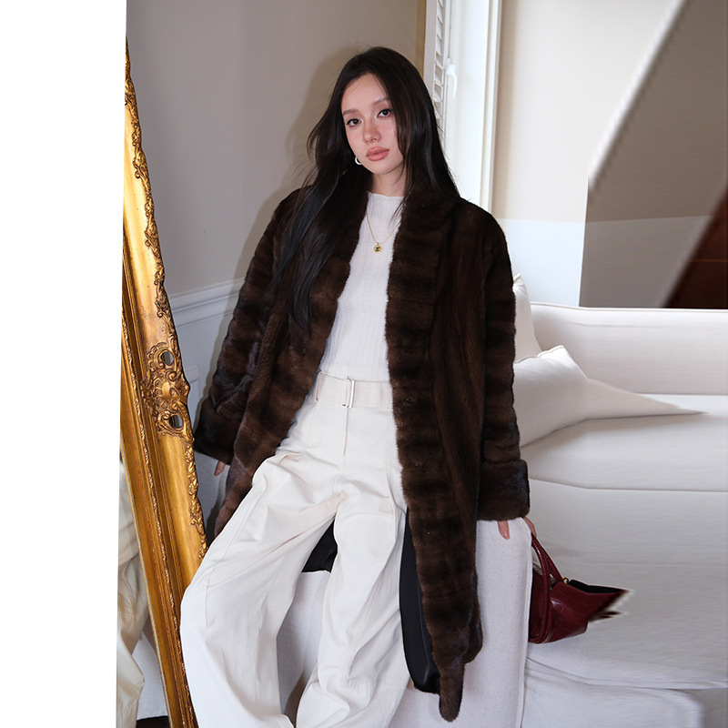 aus「复古美学」紫标级全抽中古水貂皮草外套美拉德色貂皮大衣女