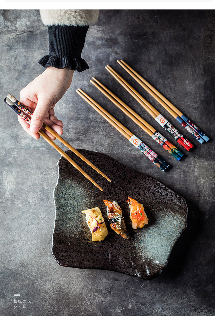 5双装日式创意卡通新款招财猫创意木制筷子五双装酒店礼品筷子