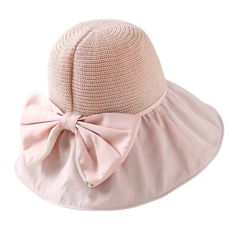 Hat Female Summer Big Brim Black Glue Bucket Hat Bow Sun Hat Cover Face Buggy Bag Sun Protection Hat Sun Hat