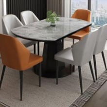 岩板折叠餐桌椅组合可变圆桌旋转伸缩现代简约家用餐桌家用