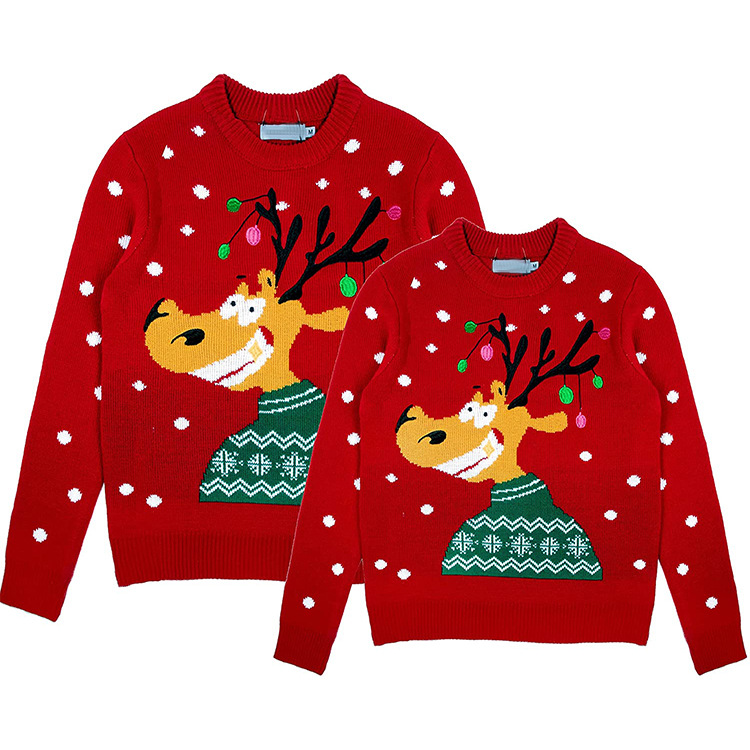 Foreign Trade European and American Christmas Sweater Women's Foreign Trade Export European and American Cute Deer Brocade Sweater