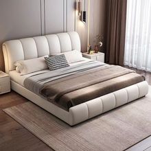 奶油风大床现代简约科技布艺床主卧双人床婚床1.8x2m软靠床1.5米-