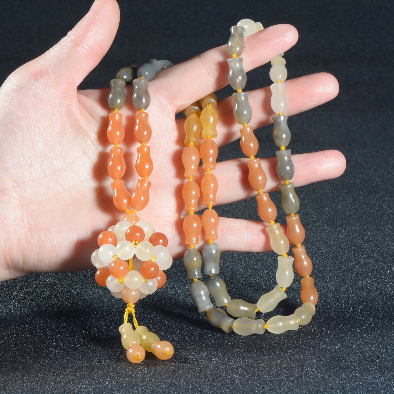 新疆金丝玉七彩玉老形珠葫芦花瓶毛衣链太阳花球项链多宝玉石货源