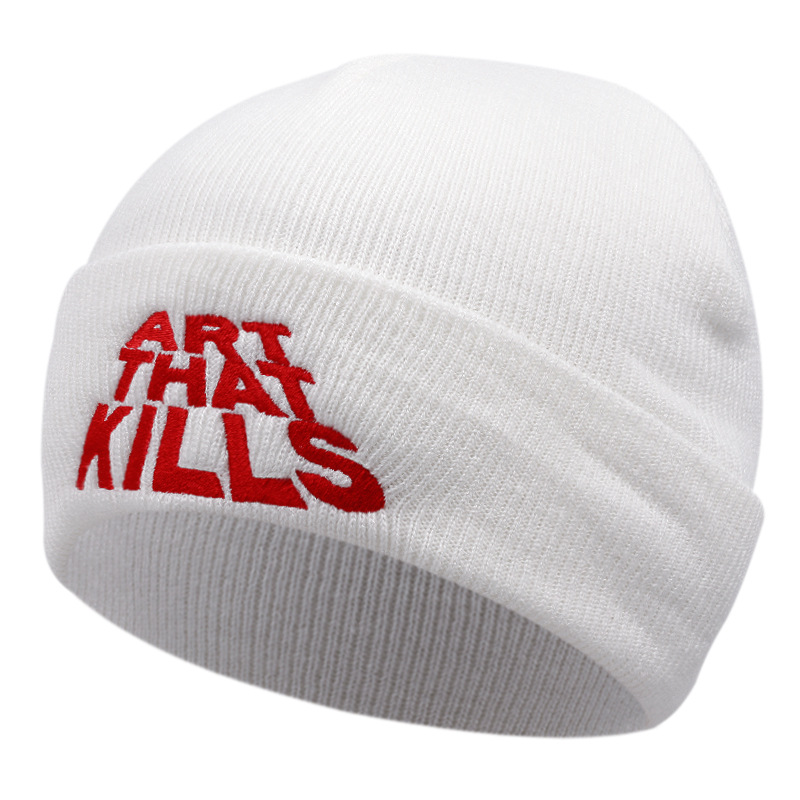 Foreign Trade Embroidery Embroidery Art That Kills Knitted Hat Winter Warm Men and Women Outdoor Woolen Cap Hot Sale