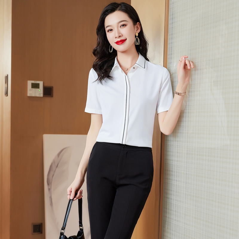 职业衬衫女夏季新款短袖商务正装工作服气质白领洋气工装雪纺上衣