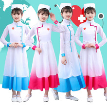 儿童护士服抗疫舞蹈服女医护演出服幼儿园大白褂连衣裙重生表演服