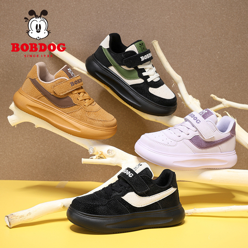 巴布豆女童鞋子2024新款春秋儿童运动鞋皮面防水休闲低帮女孩板鞋