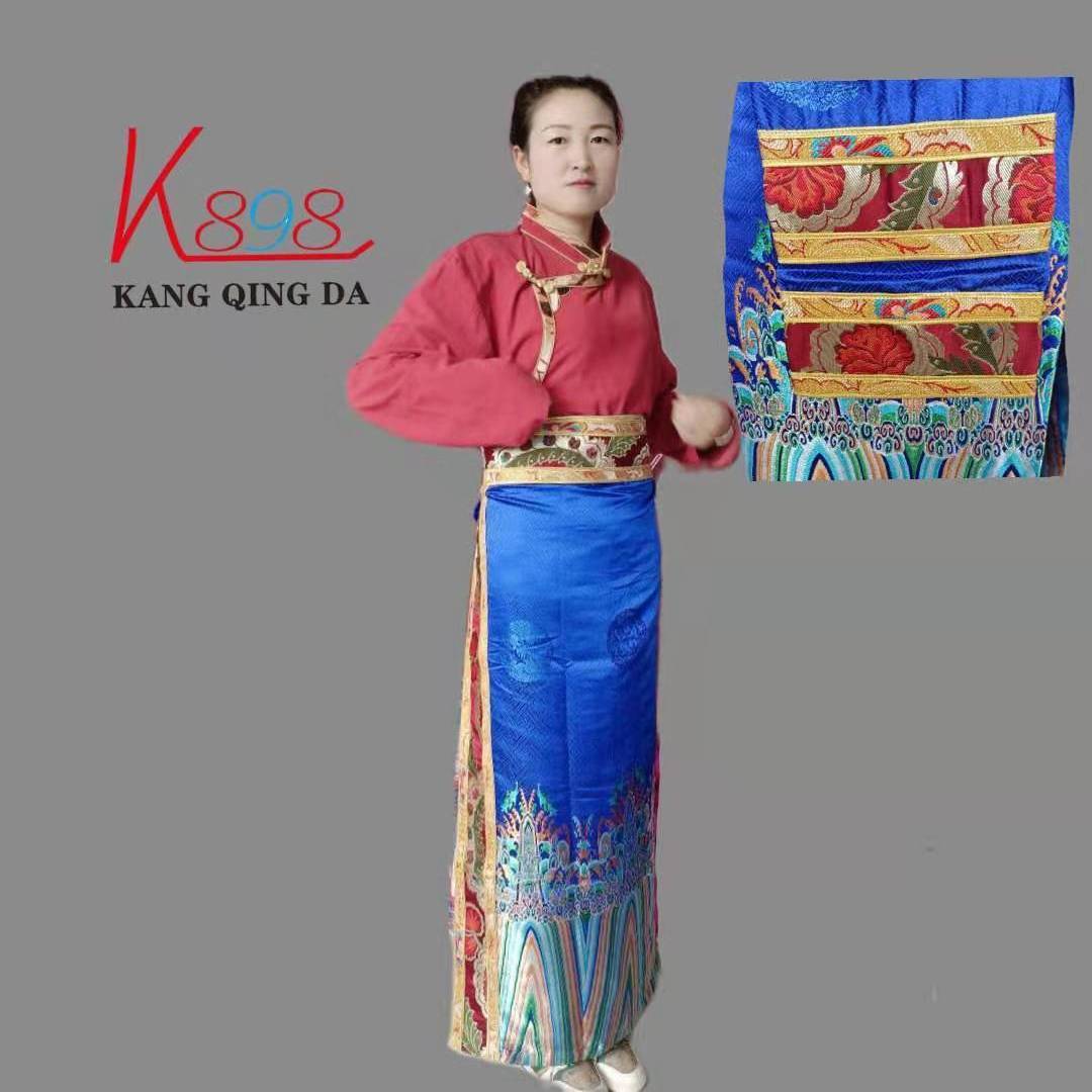 藏装裹裙女式绸缎锅庄裙藏族服藏裙半身裙民族服装舞蹈服表演服装