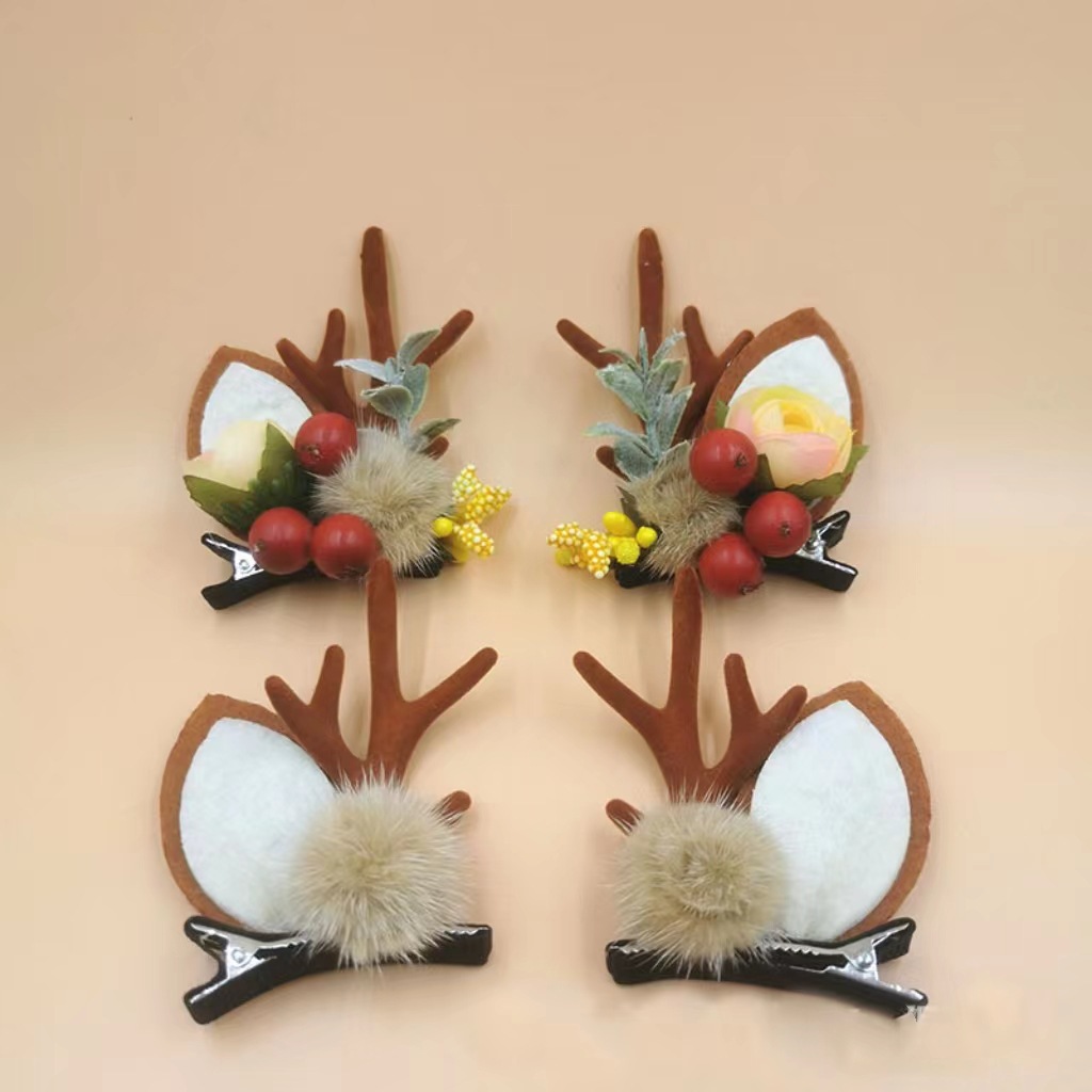 New Christmas Barrettes Dragon Horn Headband Cute Bell Mushroom Antlers Clip Internet Celebrity Headdress with Same Kind Elk Hairpin