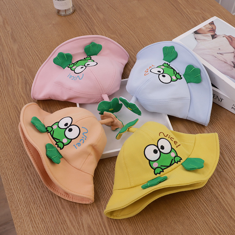 卡通青蛙婴儿帽子春季韩版个性可爱男女宝宝盆帽儿童遮阳渔夫帽