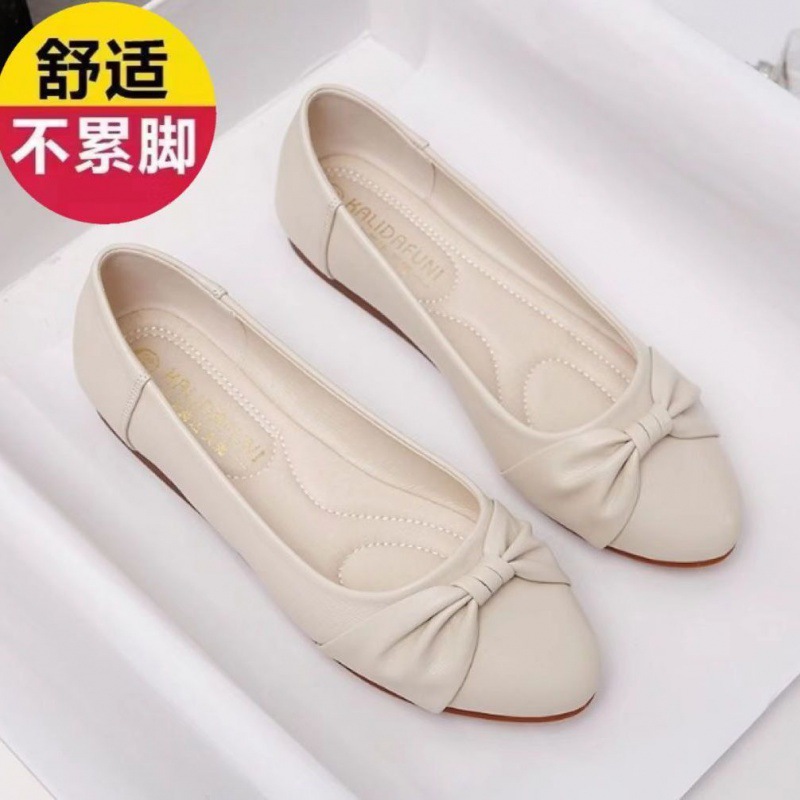 绿色伴侣真皮女鞋春秋季平底单鞋牛筋软底妈妈鞋豆豆鞋一脚蹬懒人