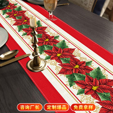 跨境新款圣诞节桌旗 美式圣诞餐桌装饰氛围桌布红色亚马逊桌布旗