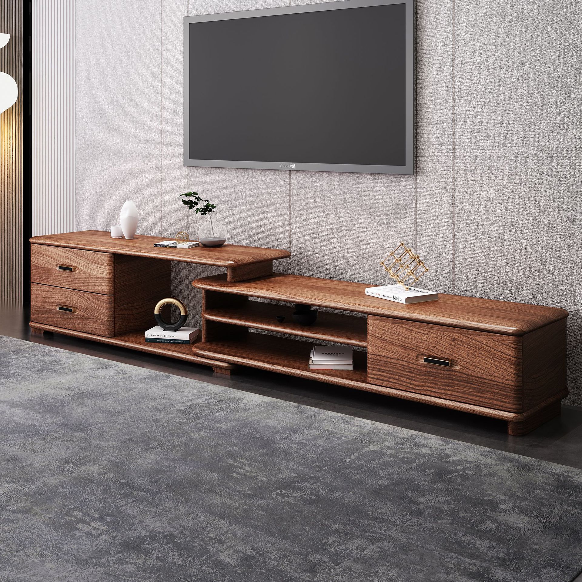 乌金木电视柜 实木现代简约茶几组合 客厅家用视听柜边柜厂家批发