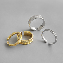 429韩版S925纯银戒指INS小众纹理皱褶戒指女个性百搭开口银指环