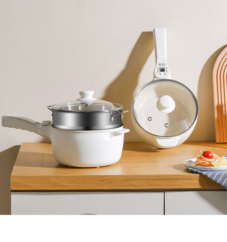 多功能电煮锅学生宿舍锅陶瓷釉不粘锅家用小型电热火锅蒸煮一体