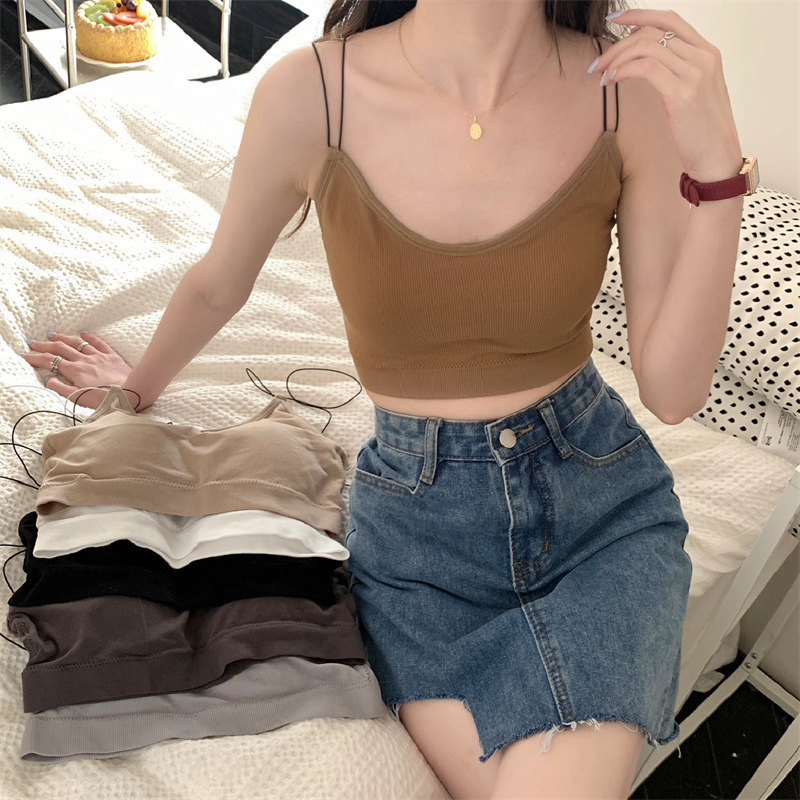 韩版美背少女裹胸聚拢吊带小背心无钢圈乳胶固定胸垫性感抹胸内衣