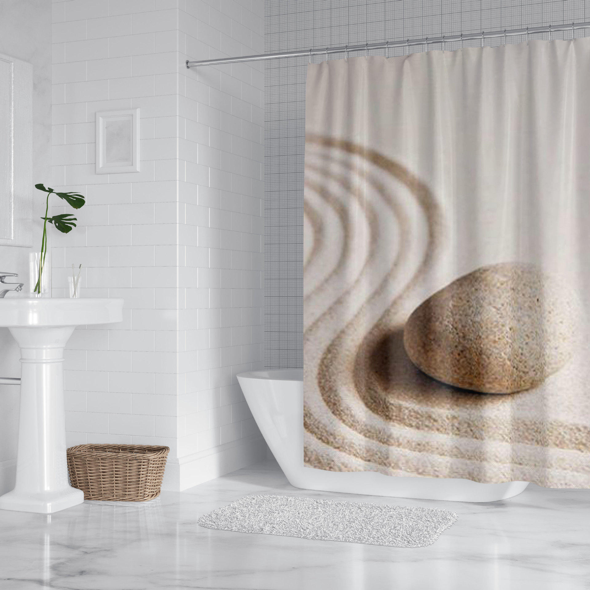 跨境供货大环加厚涤纶浴帘数码印花卫浴帘浴室隔断帘防水浴帘