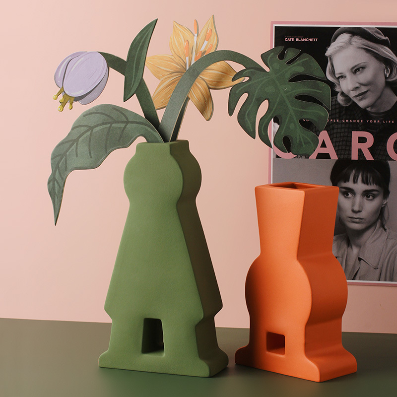 贝汉美创意莫兰迪几何花瓶家居样板间客厅插花软装陶瓷摆件批发