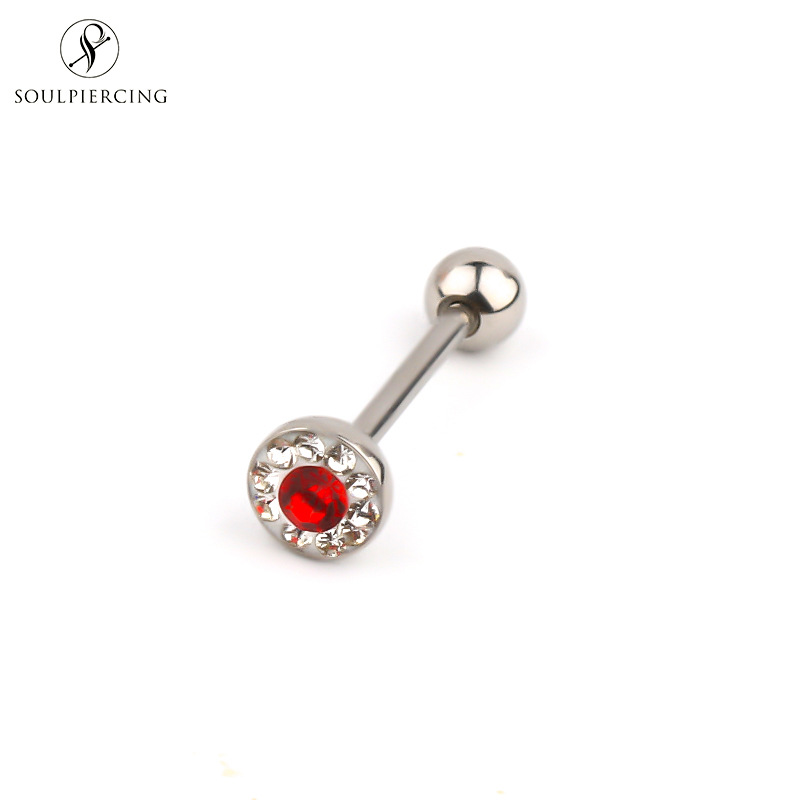 Stainless Steel Diamond-Embedded Tongue Pin Barbell Tongue Ring Body Piercing Ring Best Seller in Europe and America Titanium Steel Cross-Border Hot Girl Multi-Color