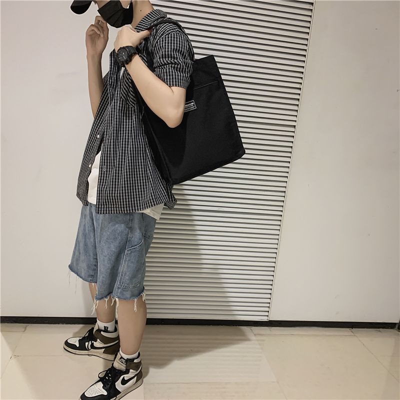 男士手提包休闲简约帆布包男款通勤托特手提袋单肩包大容量文件包