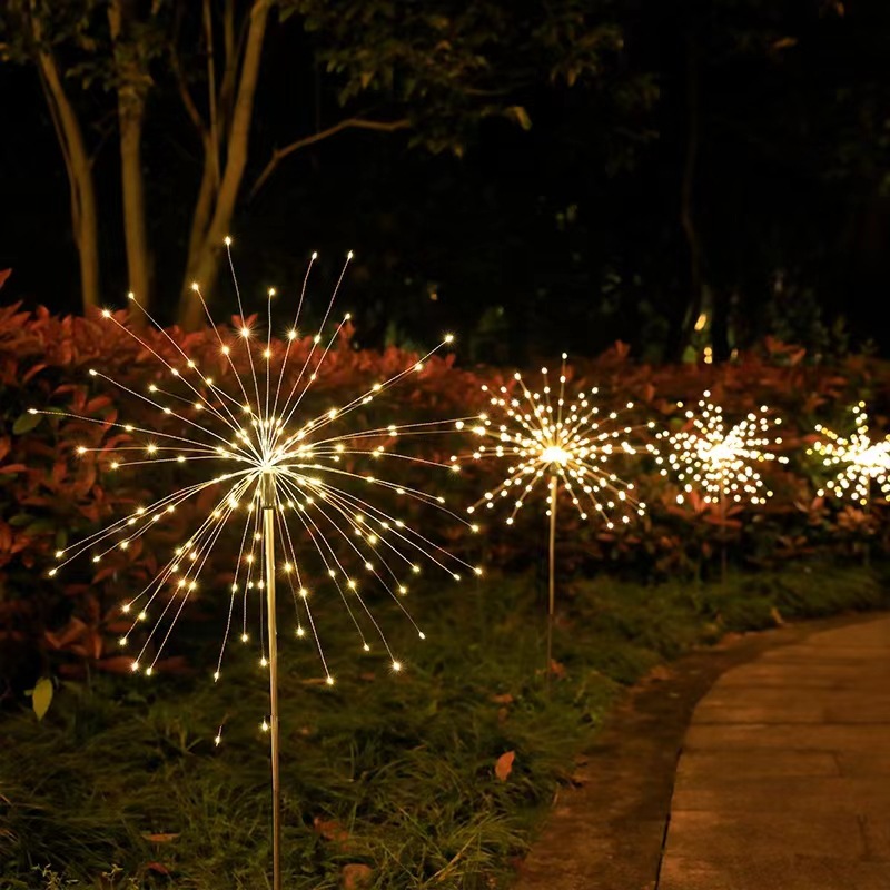 In Stock Wholesale Fireworks Lamp Christmas Led Festival Starry Lawn Copper Wire Lamp Floor Outlet Solar Light String