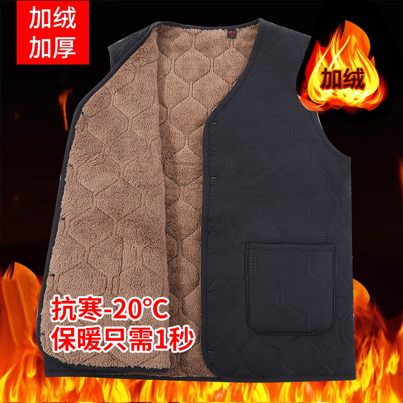 男士马甲大码保暖爸爸装棉服马甲秋冬中老年加绒棉坎肩外贸代发