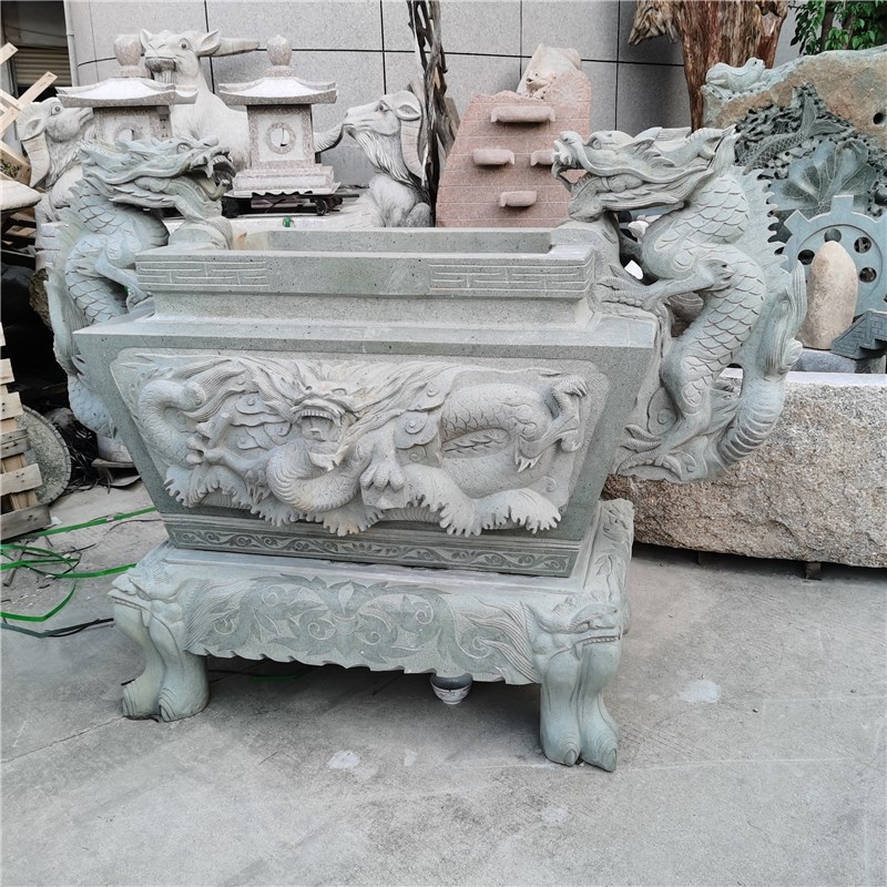 惠安石雕香炉现货青石雕龙香炉方形石材香炉墓地祠堂花岗岩香炉