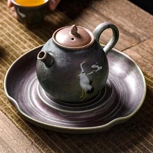 焕彩窑变云鹤茶壶手工陶瓷泡茶壶单壶中式家用复古功夫茶具提梁壶