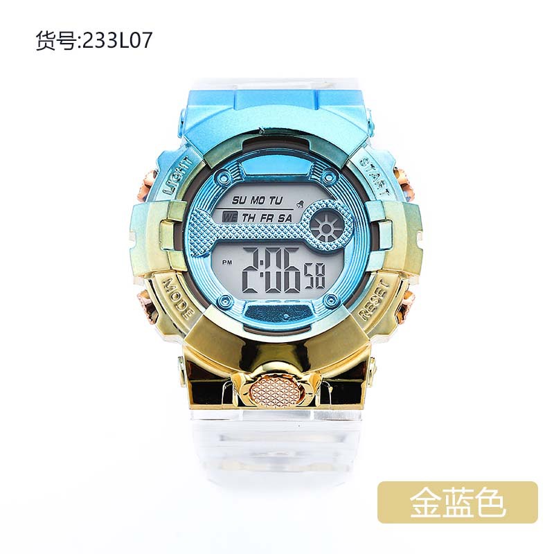 New Electroplated Rainbow Color Electronic Watch Metal Color Changing Watch Ornament Campus Student Sports Style Multifunctional Watch