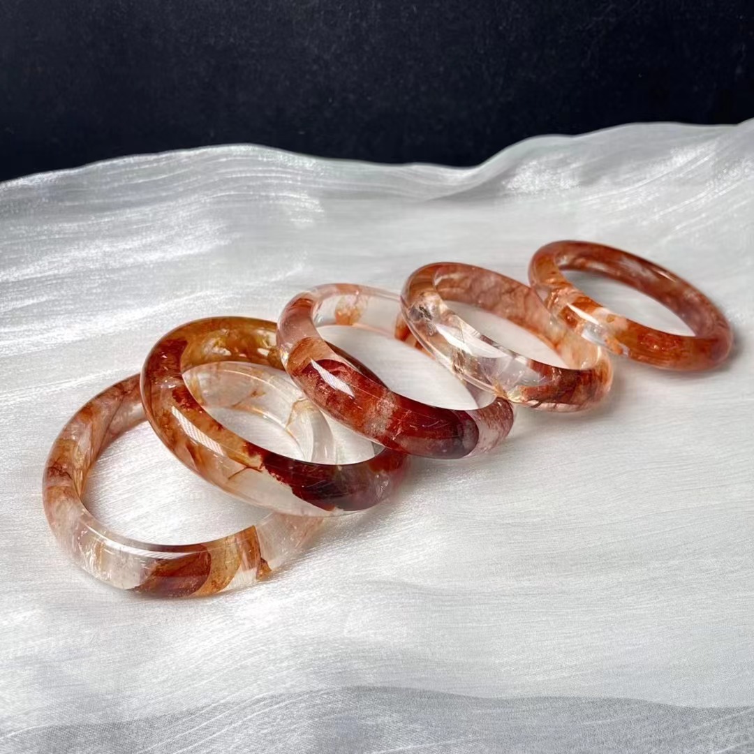 天然红胶花手镯女款鲜艳锦鲤色个个带彩虹亮片晶体通透批发直销