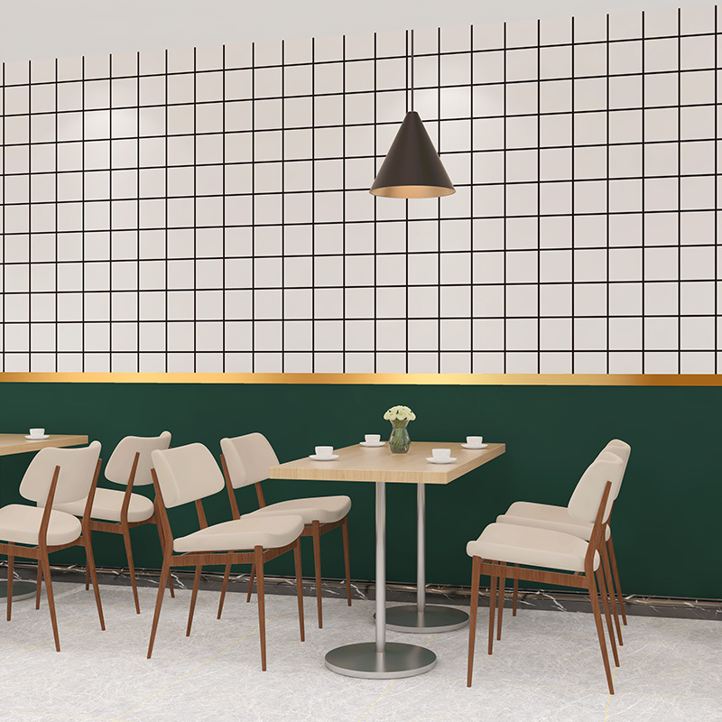 墙纸自粘商用黑白格子奶茶店装修蛋糕烘焙店饭店餐饮店墙面壁纸贴