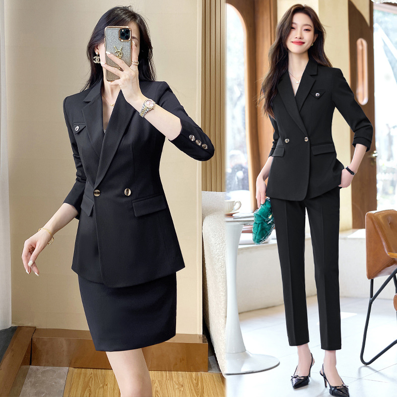新款职业西装套装女大学生面试黑色职场正装春秋新款感白领工作服