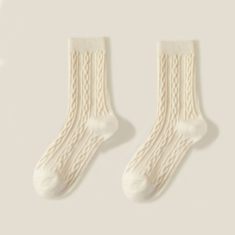 Women's Twist Socks Autumn and Winter Mid-Calf Length Socks Ins Fashionable All-Matching Good-looking Mori Style Stockings Solid Color High Tube Bunching Socks
