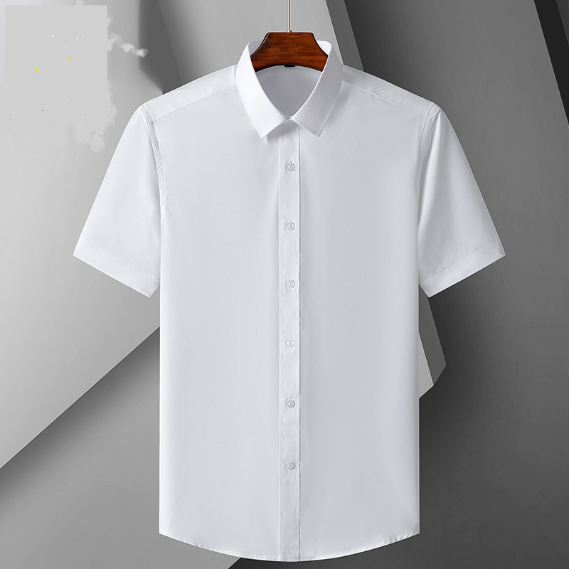 New Men's Stretch Short-Sleeved Shirt Solid Color Workwear Business Casual Fashion Work Clothes High-End Shirt One Piece Dropshipping