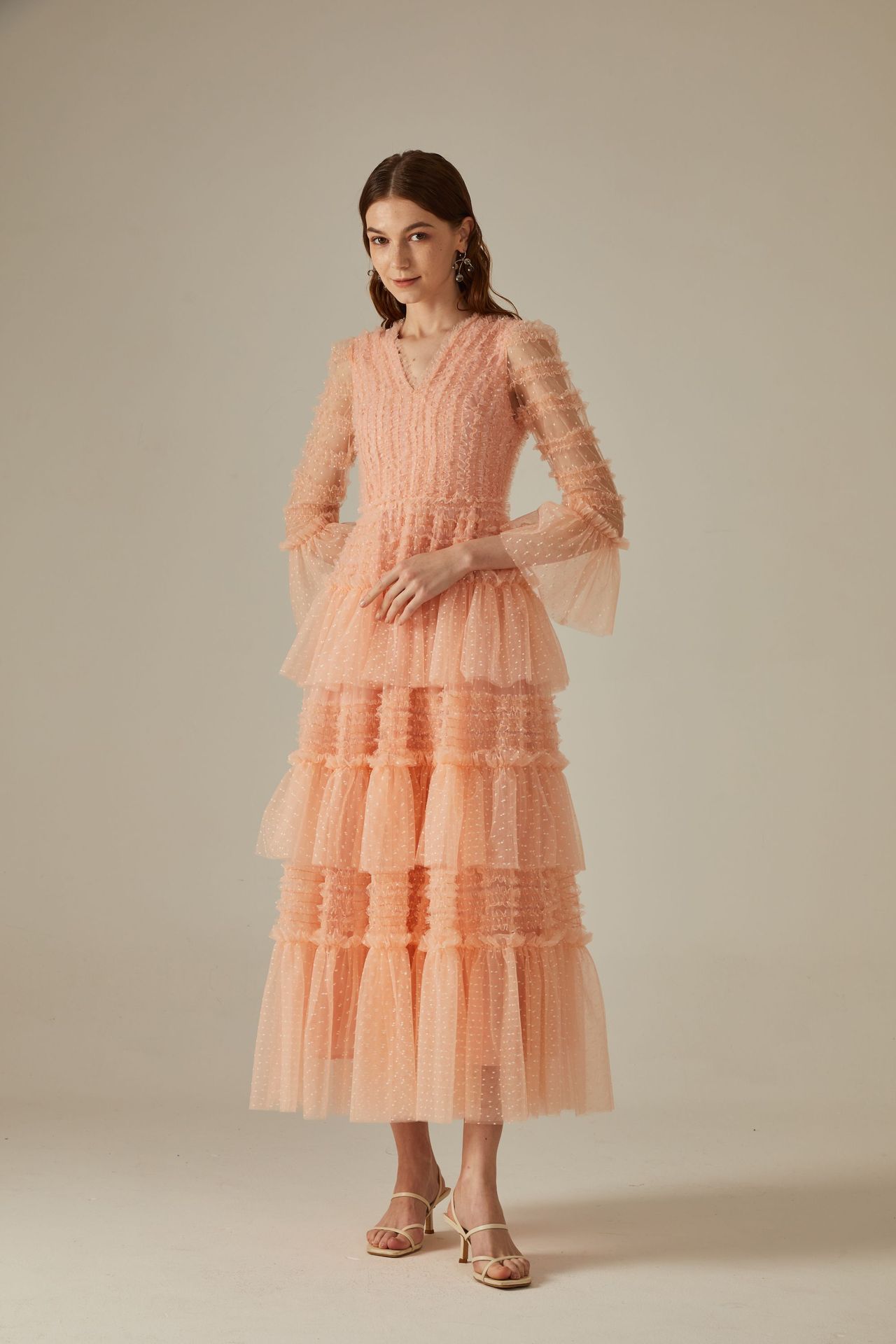 英伦宫廷风小众礼服裙 高端褶皱荷叶边连衣裙 舞会旅行 双色可选