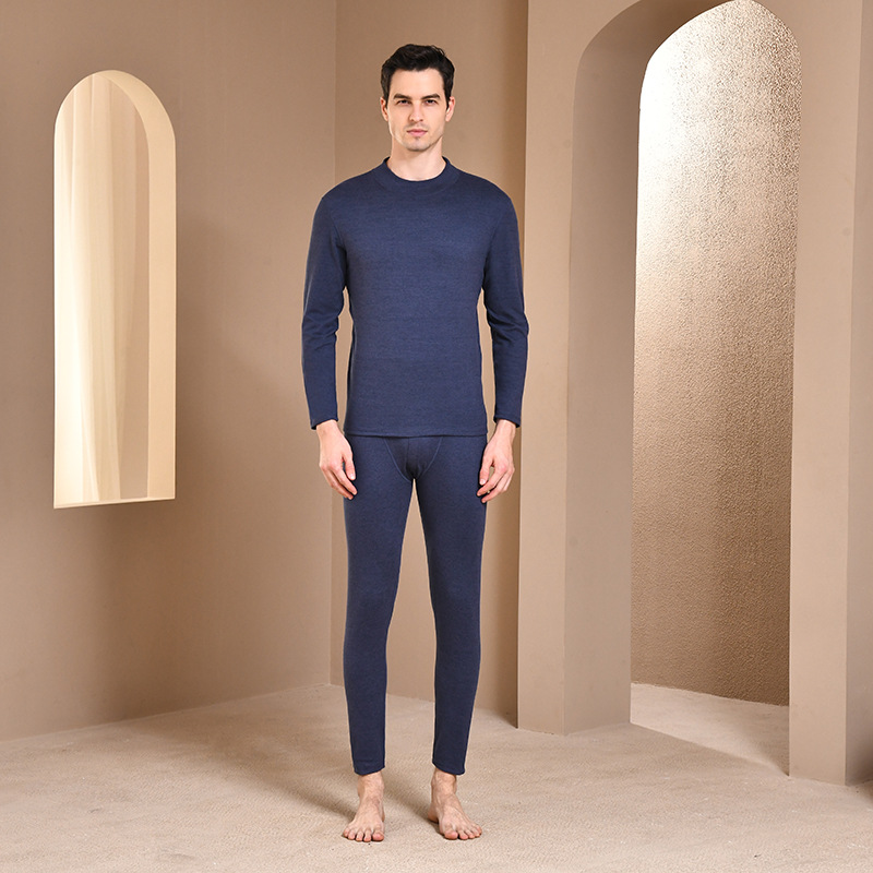 2022 New Quick Warm Fleece Double-Sided Brushed Mid-Collar Men's Thermal Underwear Set Factory in Stock Wholesale Quick Heating
