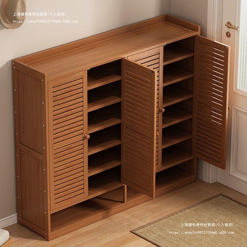 鞋柜家用门口简约现代多层实木鞋柜防尘大容量收纳简易楠竹鞋架子