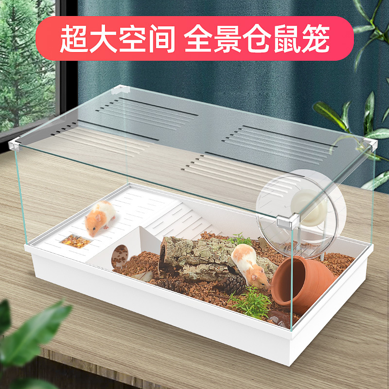 仓鼠玻璃笼子全景透明60基础笼金丝熊超大号别墅小屋蜜袋鼯饲养箱