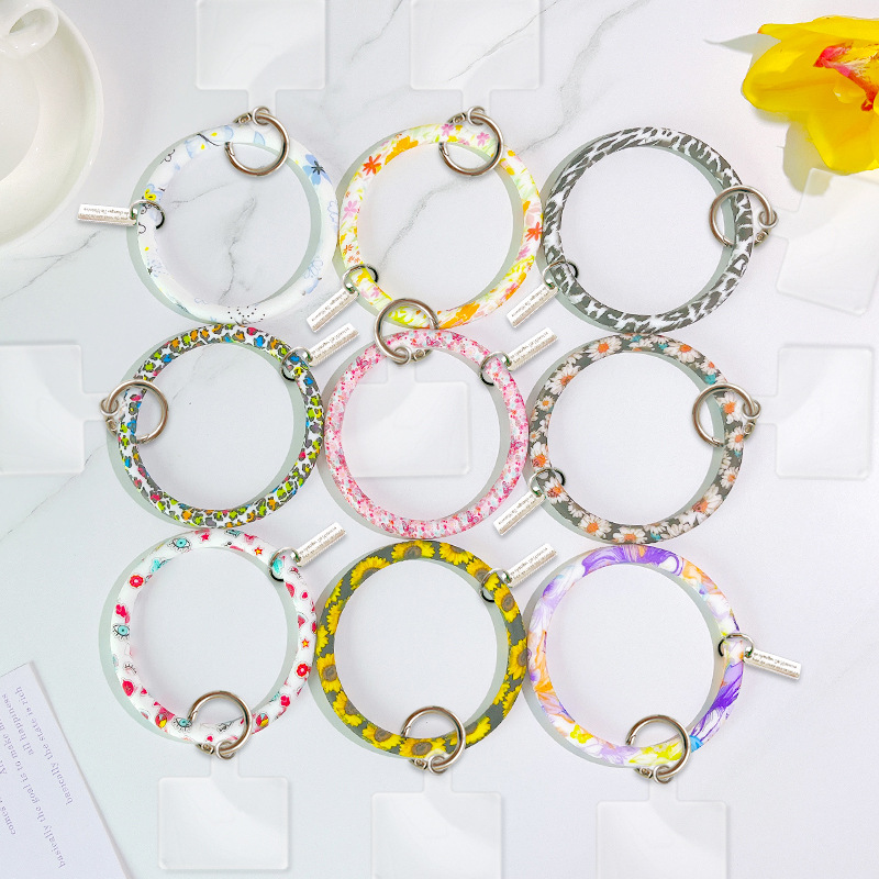 抖音同款硅胶手机挂绳挂件 水转印图案硅胶手环 圆形防丢手机挂件