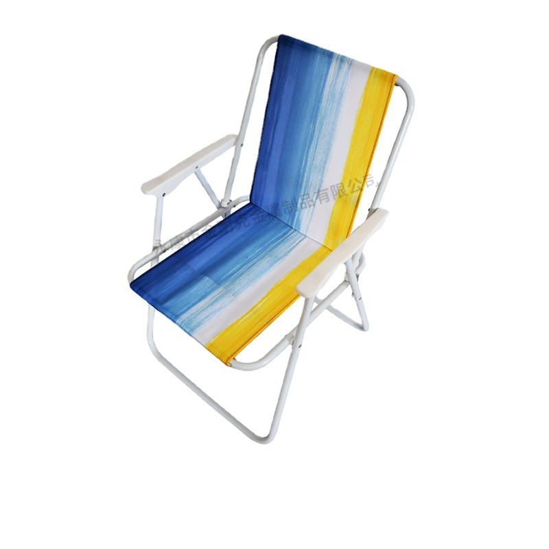 Portable Outdoor Folding Beach Chair Leisure Fishing Chair Iron Tube Oxford Cloth with Armrest Backrest Recliner Spring Chair