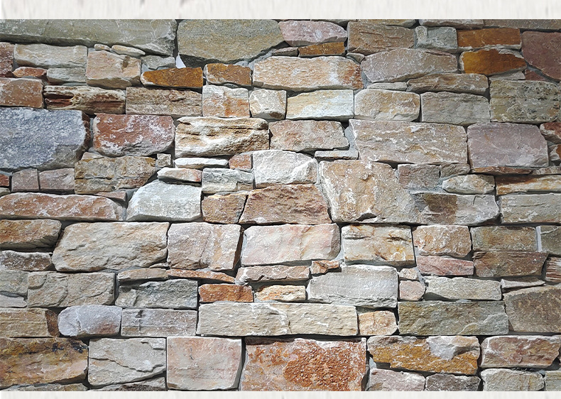 不规则自然碎拼乱型石青色锈色直角文化石别墅庭院公园装修贴墙石