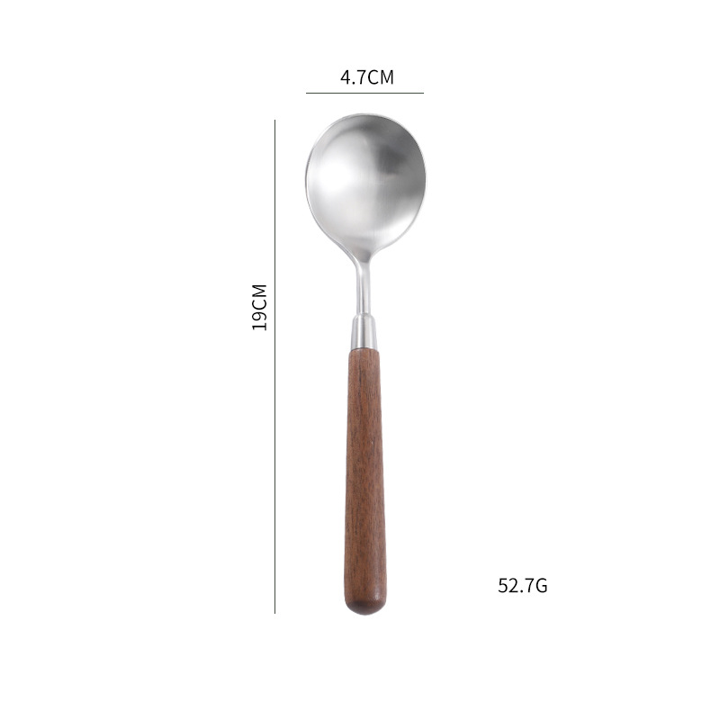 Cross-Border Walnut Western Spoon 304 Stainless Steel Spoon Good-looking Spoon Steak Knife and Fork Soup Spoon Spoon Fork