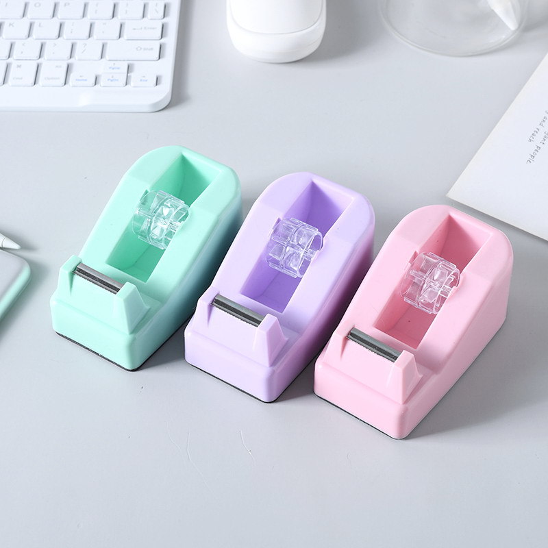 Creative Color Desktop Office Tape Dispenser Packaging Cutter Cross-Border Direct Supply Macaron Color Small Size Tape Base