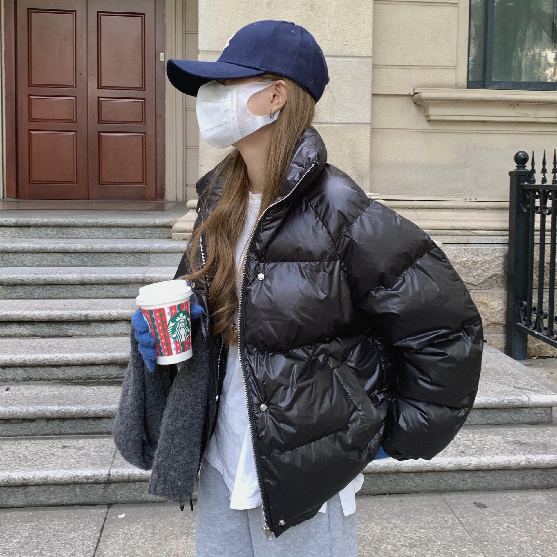 矮小个子145小码面包服外套女150显高宽松珠光面短款羽绒棉服xs码