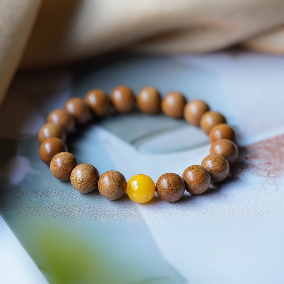 檀香木手串圆珠印度老山檀正宗蜜蜡单圈文玩礼物佛珠手链男女士款