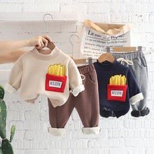 包邮Yikids儿童秋冬款薯条卫衣加厚一体绒宝宝童装可爱保暖两件套