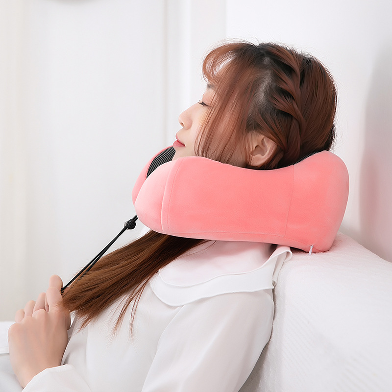 U-Shaped Double Peak Memory Foam Neck Pillow Nap Pillow Car Camping Neck Protection Magnetic Cloth Super Soft Double Stitching Skin-Friendly Fabric