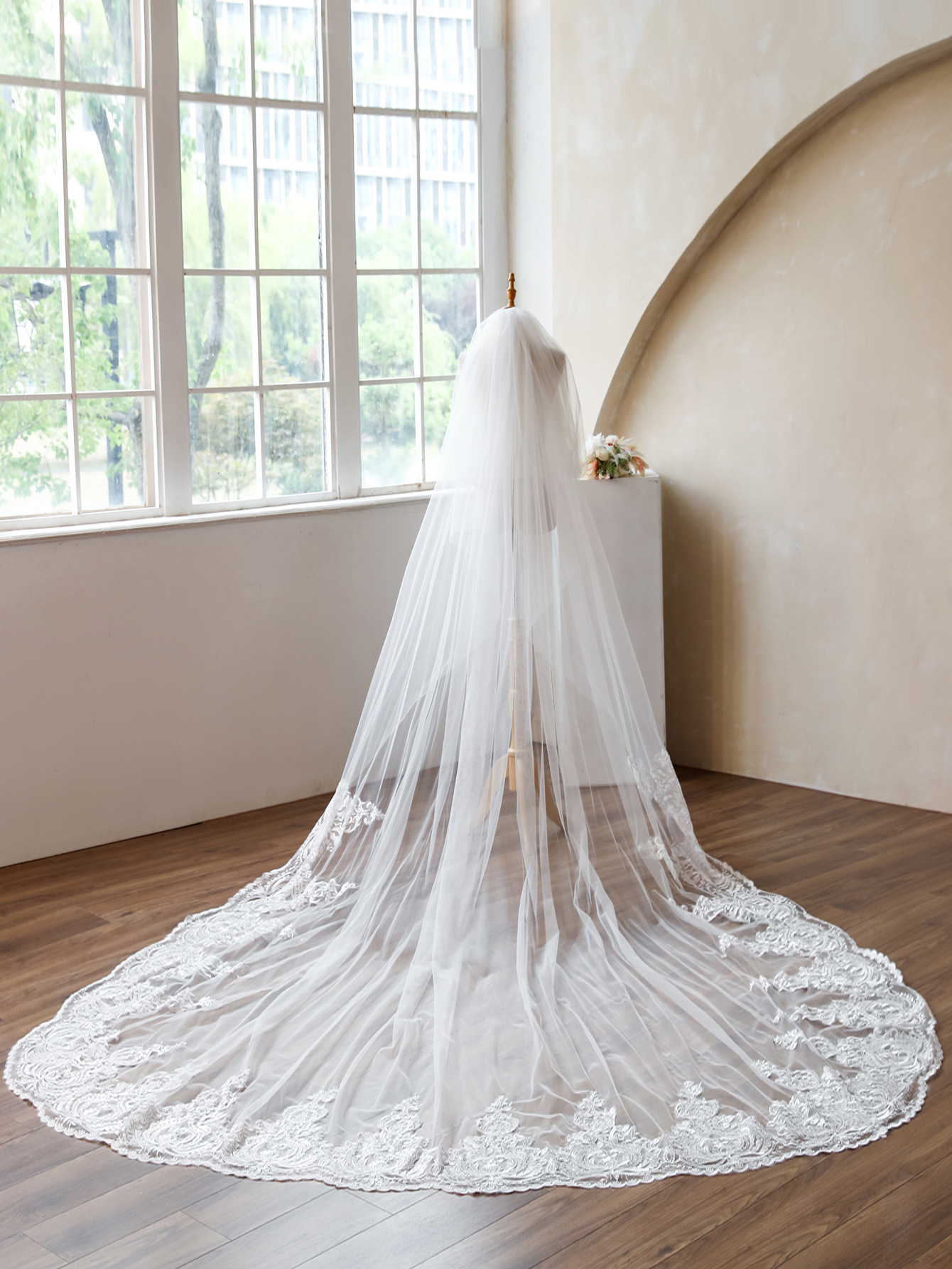 新娘头纱主婚纱白色长款拖尾头纱头饰超仙森系结婚外贸跨境批发