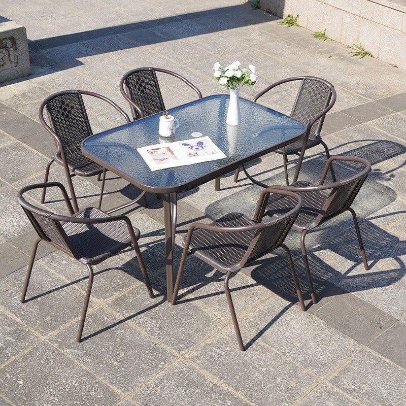 户外桌椅带伞组合庭院露天花园桌椅三件套家用室外休闲阳台小桌椅