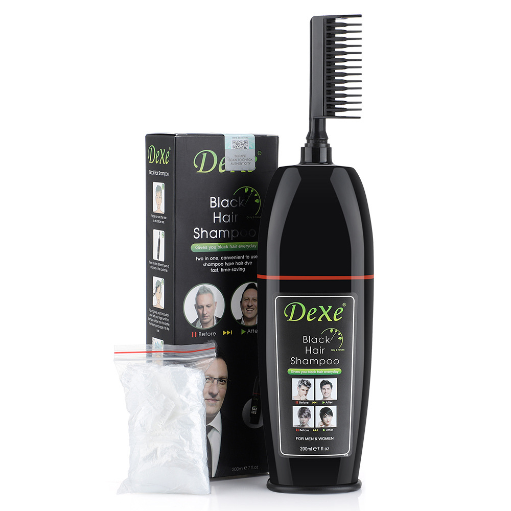 Cross-Border Hot Dexe Comb Black Hair Color Cream Bagged Plant Hair Dye Covering Gray Hair Color Cream Factory Wholesale